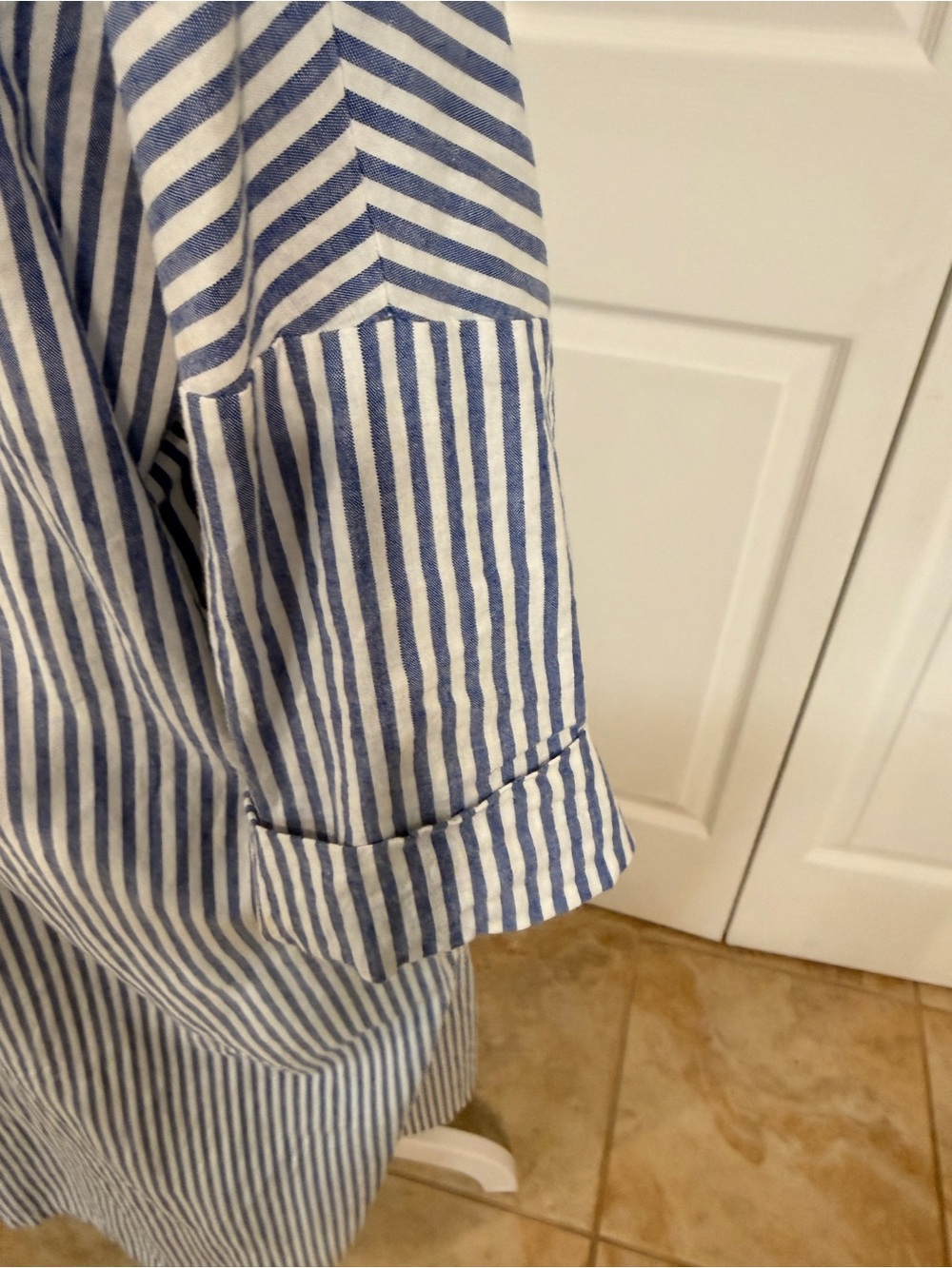 Striped Button-Down Maxi Shirt Dress in Blue and White - Picture 4 of 5